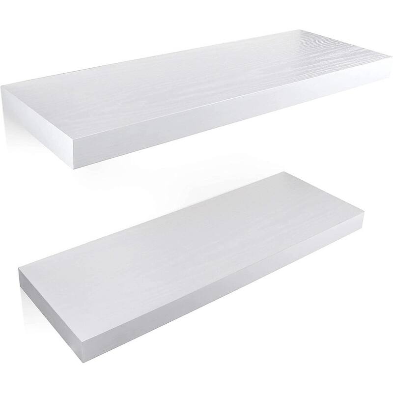 Designer 24" Floating Wall Shelves, Large Wooden Rack Set of 2