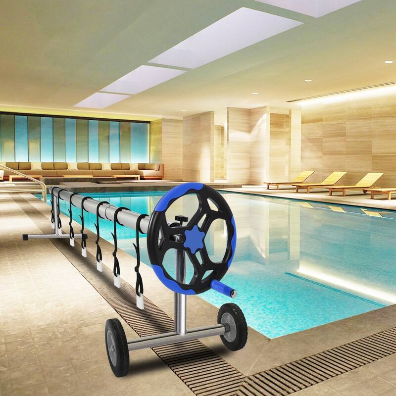 18 Ft Aluminum Inground Solar Cover Swimming Pool Cover Reel Blue - Silver & Blue