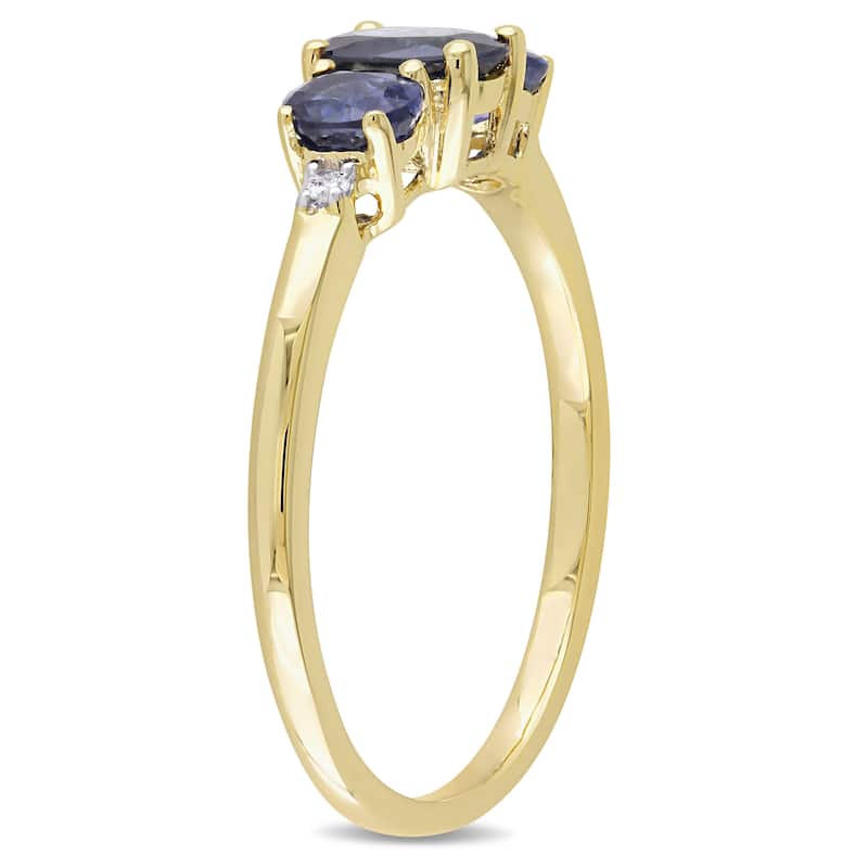 Miadora 1 CT TGW Sapphire Diamond Accents 3-Stone Ring in 10k Yellow Gold