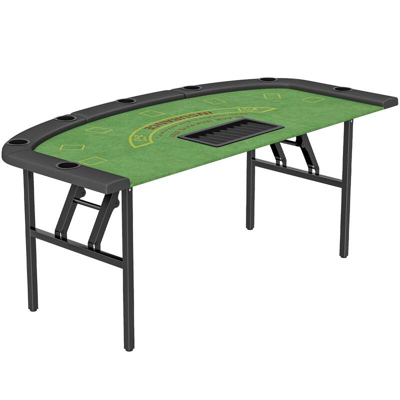 Soozier Poker Table Foldable, 72" Portable Folding Casino Blackjack Table for 8 Players, 220 LBS Capacity, Felt Surface,Green