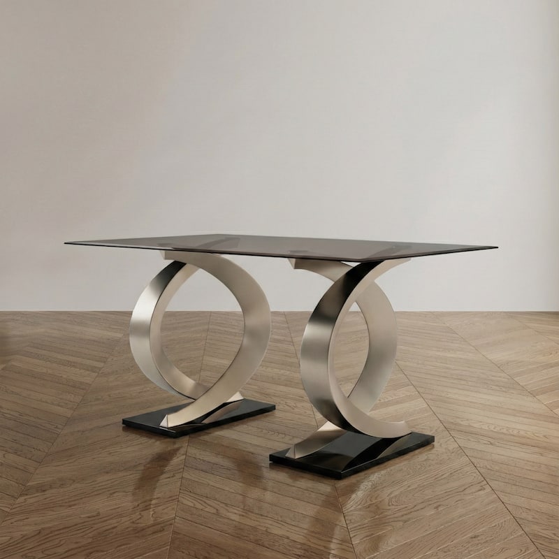 Furniture of America Tualatin Modern 58-inch Glass Top Dining Table - Grey