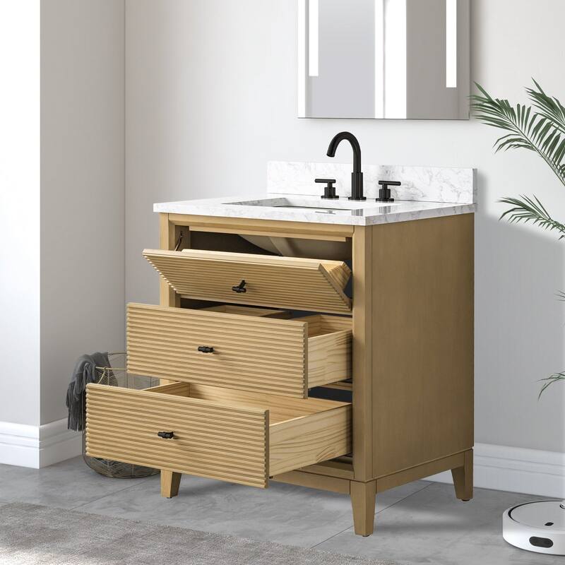 Vanity Art 30" Freestanding Bathroom Vanity with Engineered Marble Top and Sink