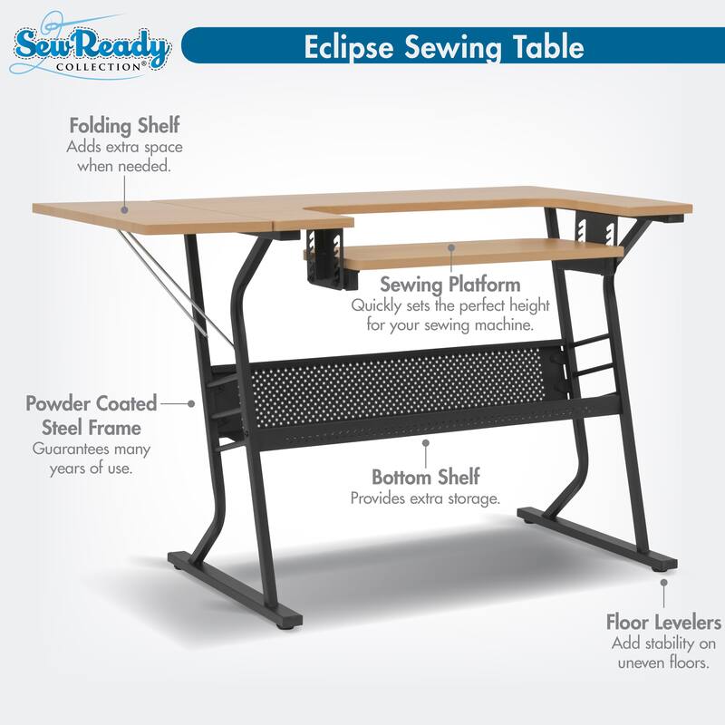 Sew Ready Eclipse Sewing Crafting Office Table with Folding Top and Adjustable Platform