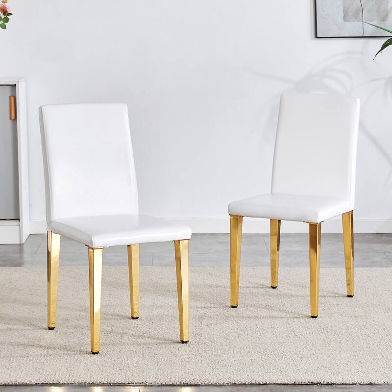 Set Of 2 Pu Leather Backrest Chairs With Gold Metal Legs, 16.2*18.5*34.6 Inches