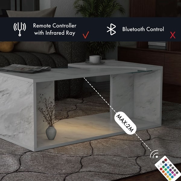 dimension image slide 2 of 3, Kobe Modern Faux Marble Veneer Coffee Table with Shelf by Furniture of America