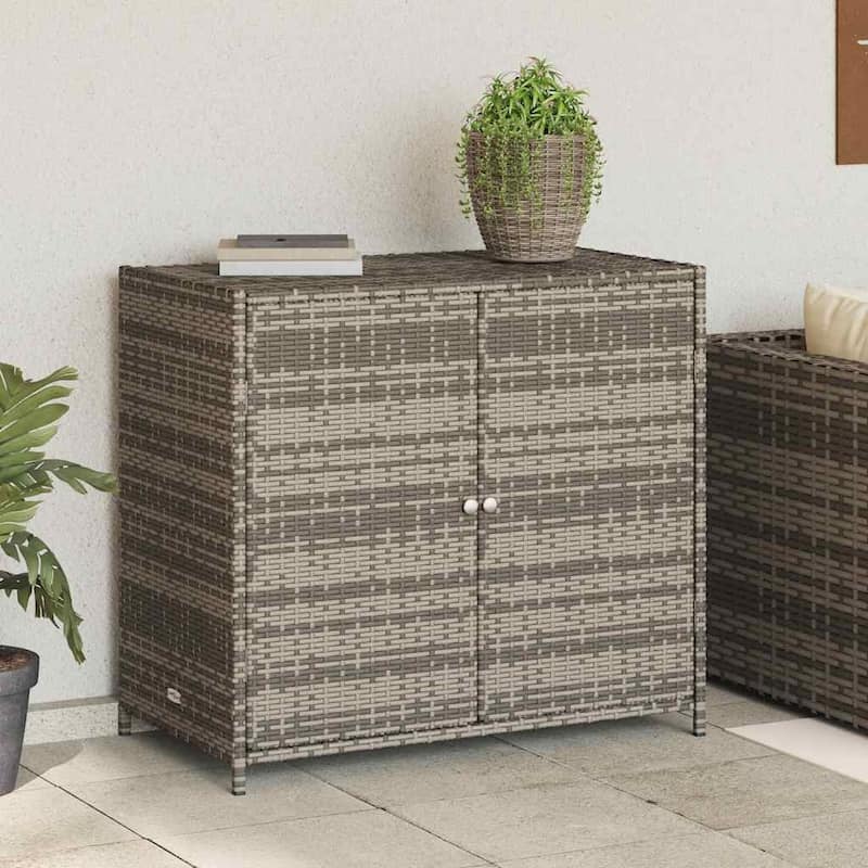 vidaXL Patio Storage Cabinet Box Outdoor Garden Tool Organizer Poly Rattan - 32.7" x 17.7" x 29.9"