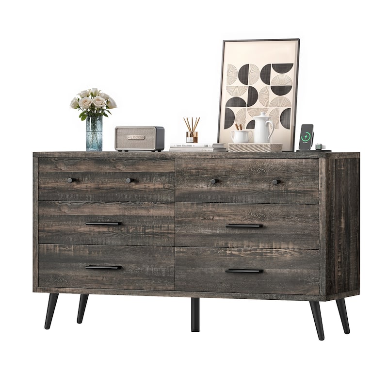 Rustic TV Stand for 65" TV, Entertainment Center with 6 Storage Drawers