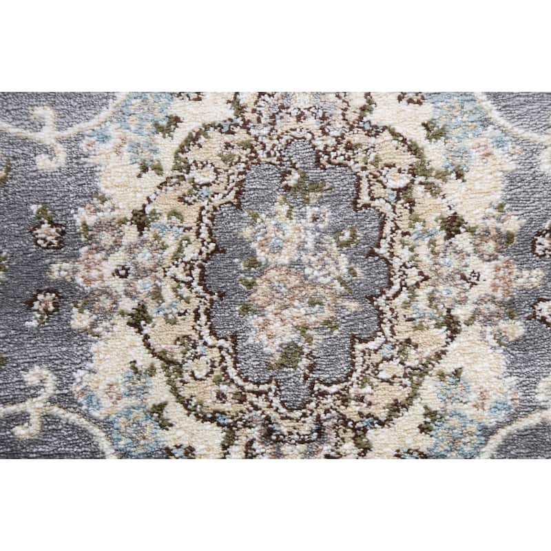 Grey Floral Medallion Transitional Turkish Rug Oriental Carpet