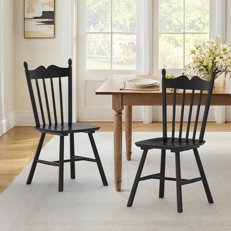 Solid Wood Dining Chairs Set of 2 - N/A - Black