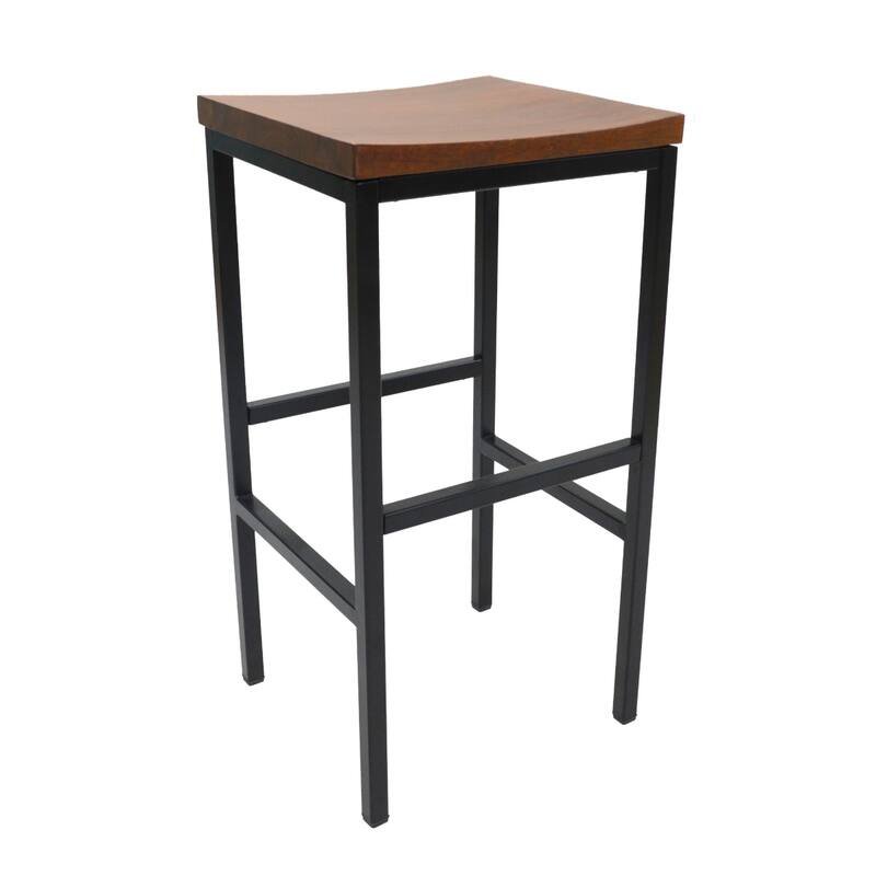 Contemporary Chestnut Swivel Solid Wood Saddle Seat Bar Stool with Footrest and Black Steel Frame - Chestnut-Black-30"