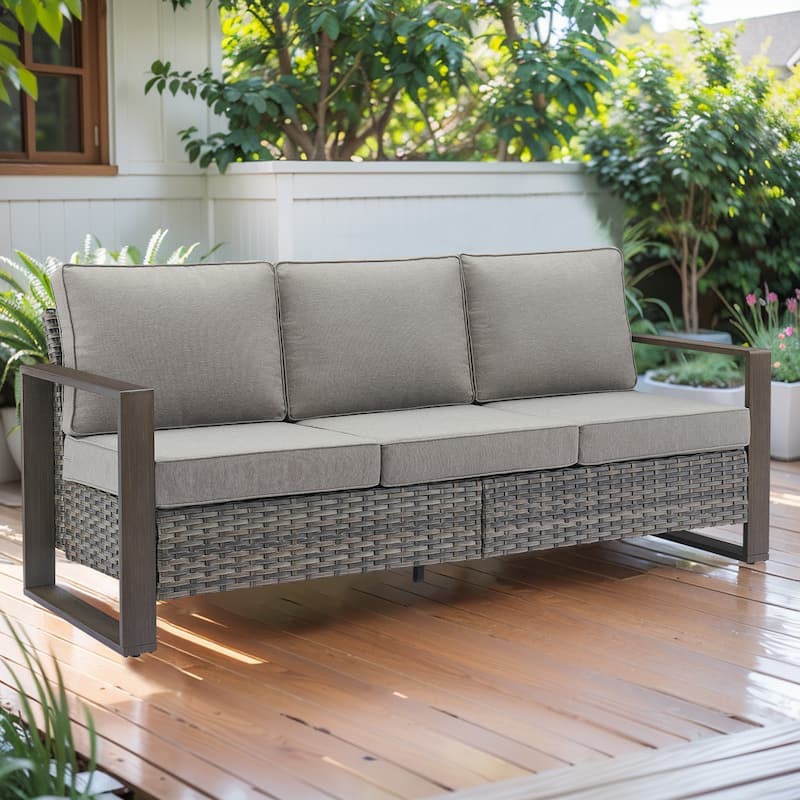 Gymojoy PE Wicker Sofa Loveseat Seating Sofa - Grey - Grey - Grey
