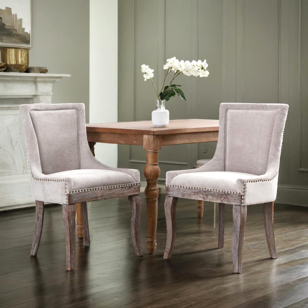 Ultra Side Dining Chair，Thickened fabric chairs with neutrally toned solid wood legs， Bronze nail head，Set of 2