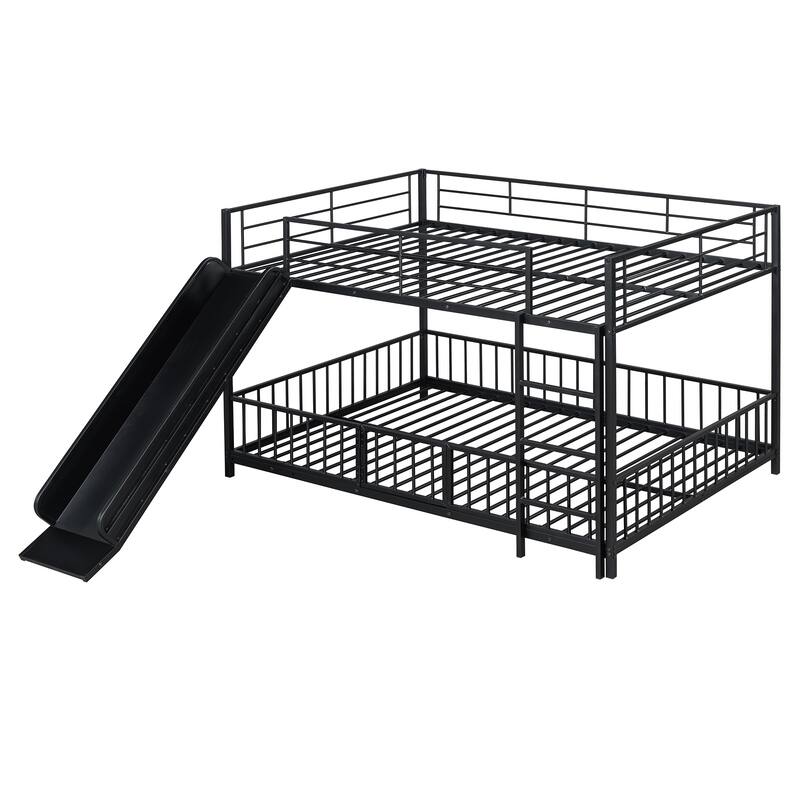 Metal Bunk Bed with Slide and Guardrails for Kids, Boys and Girls, Bedroom