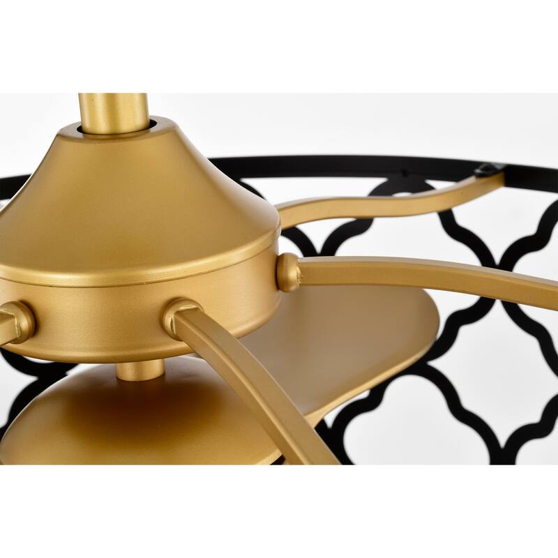 Kirstin 23-inch Matte Black and Gold 6 Lights 3 Blades Lighted Ceiling Fan with Remote