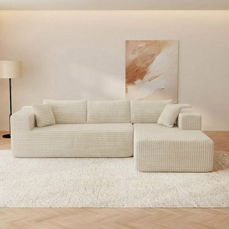 Black L-Shaped Compressed Foam Sofa – Ready-to-Use Sectional Couch with Chaise - White