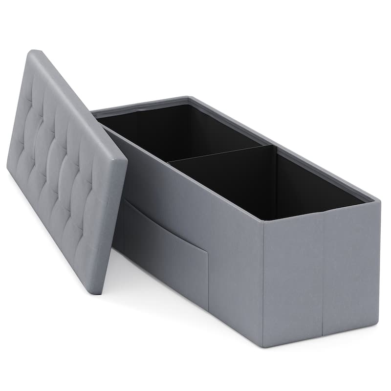 43 Inch PU Leather Storage Ottoman Bench with 38 Gallon Capacity Removable Divider and Foam Cushion for Living Room Entryway - Gray