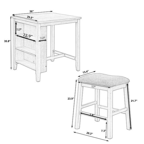 Farmhouse 3 Piece Dining Table Set with Padded Stools and Breakfast ...