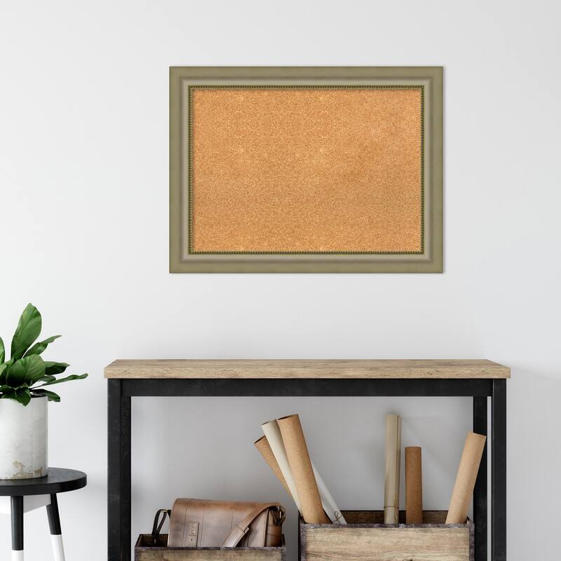 Vegas Silver Wood Framed Natural Corkboard Bulletin Board