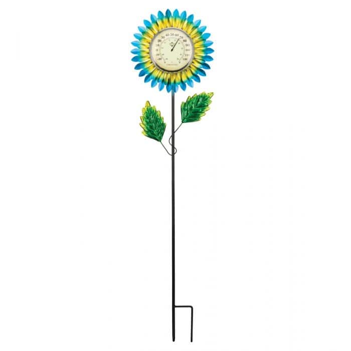 Thermometer Solar Stake - Blue Daisy