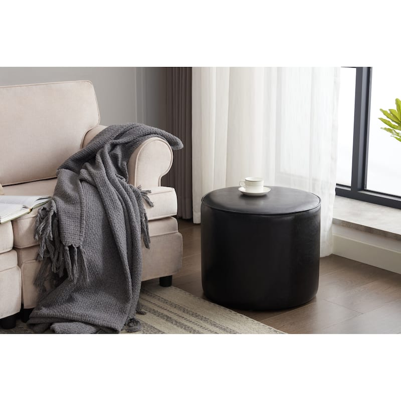 Porthos Home Bert Faux Leather Round Ottoman Coffee Table