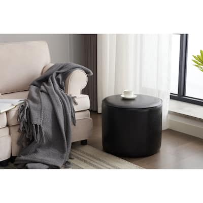 Porthos Home Bert Faux Leather Round Ottoman Coffee Table