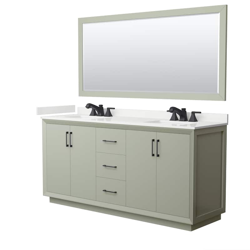 Wyndham Collection WCF414172D-QTZ-US3M70 Strada 72" Free Standing - Light Green / White Quartz Top / Matte Black
