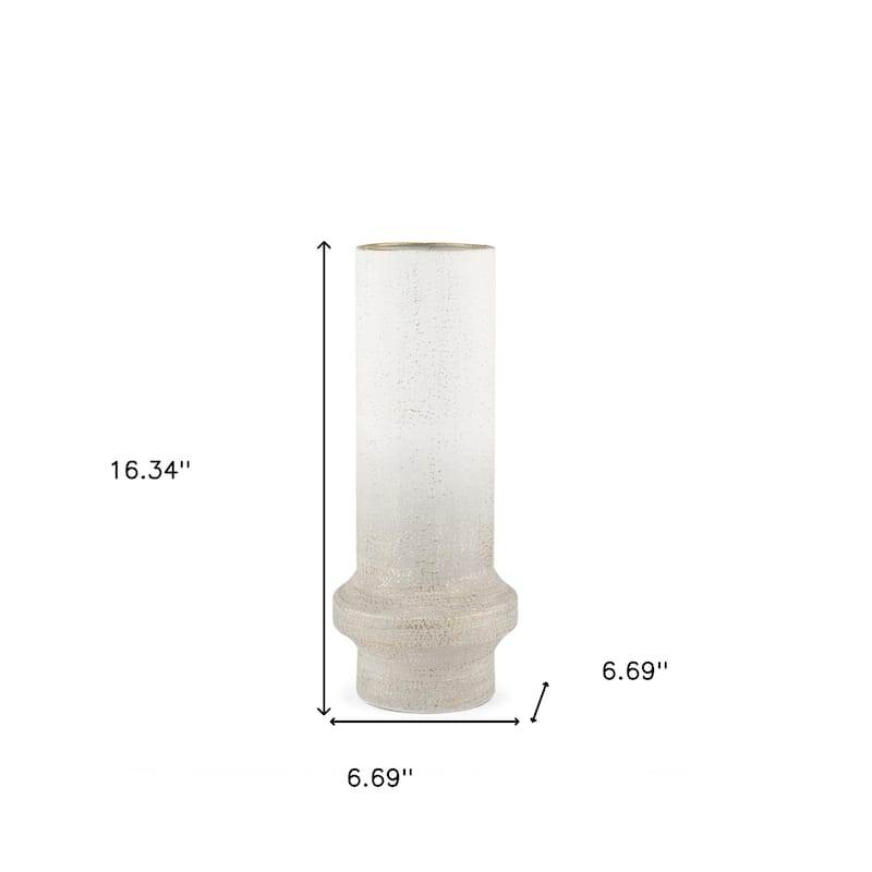 16" Off White And Gold Metal Cylinder Table Vase - 6.69