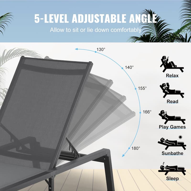 5-Position Adjustable and Foldable Chaise Lounge Chair with Aluminum Frame Perfect for Outdoor Use - 71.65" x 23.43" x 34.84"