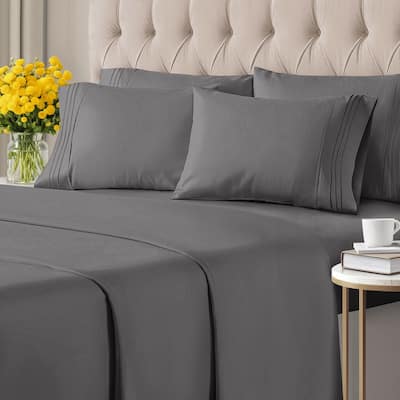 CGK Linens 6 Piece Solid Deep Pockets Microfiber, Easy-Fit Bed Sheet Set