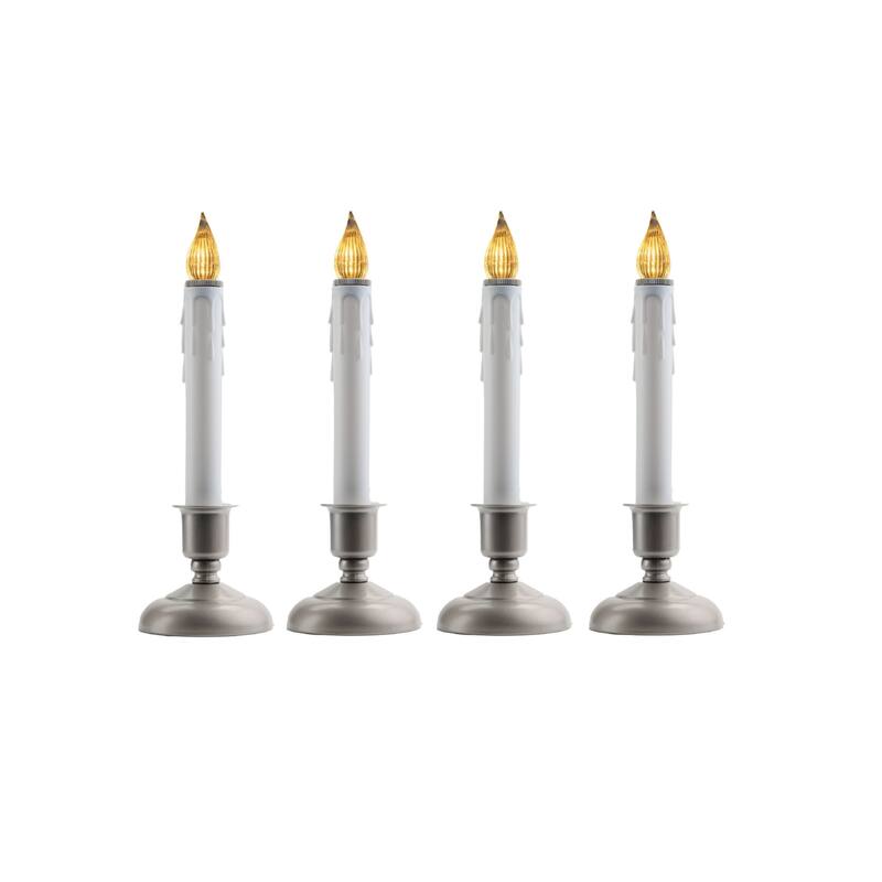 Cape Cod LED Window Candles with Timer - 9" - White and Sliver - Set of 4