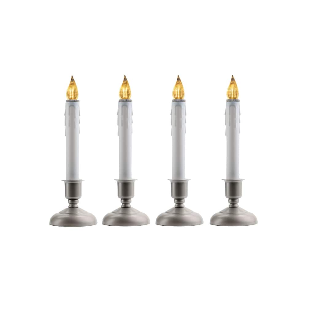 Cape Cod LED Window Candles with Timer - 9" - White and Sliver - Set of 4