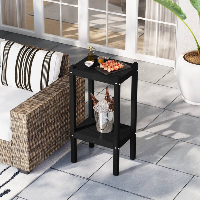 Polytrends Laguna Hdpe All Weather Outdoor Patio Two Shelf Square Table - Black