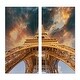 preview thumbnail 3 of 7, Designart "Eiffel Towerin with Sunset Colors" Cityscape Canvas Wall Art Print 2 Piece Set