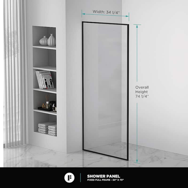 Fine Fixtures Single Fixed Clear Tempered Glass Shower Panel