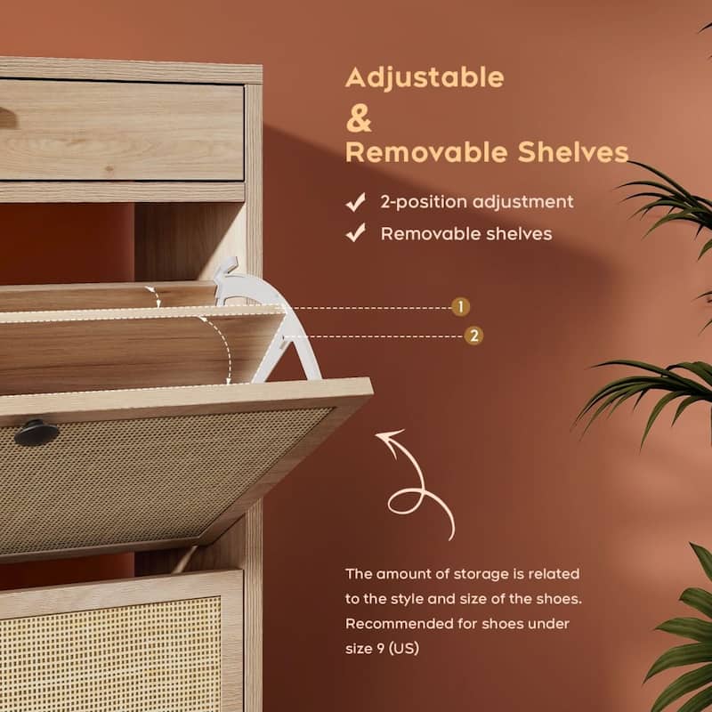 Boho Natural Rattan Shoe Storage Cabinet