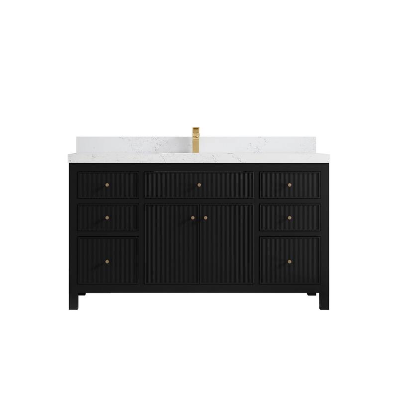 Willow Collections 60 in W x 22 in D Sonoma Free Standing Reeded Single Sink Bathroom Vanity with Countertop - 2" Empira White - Black