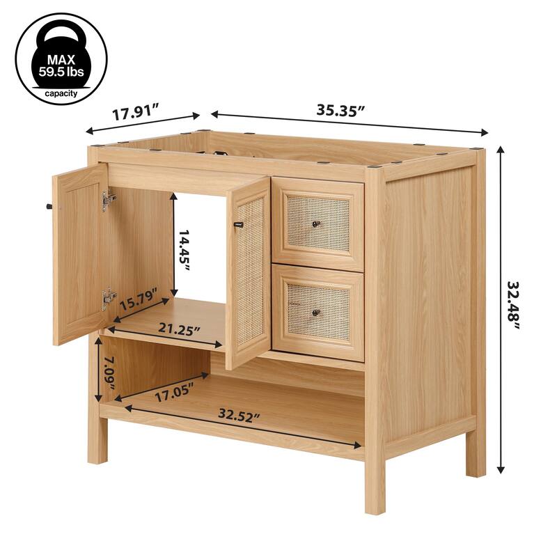 Jasper Rattan Modern Coastal 2-Shelf Bath Vanity Cabinet Only (Sink Basin Not Included), By JONATHAN Y