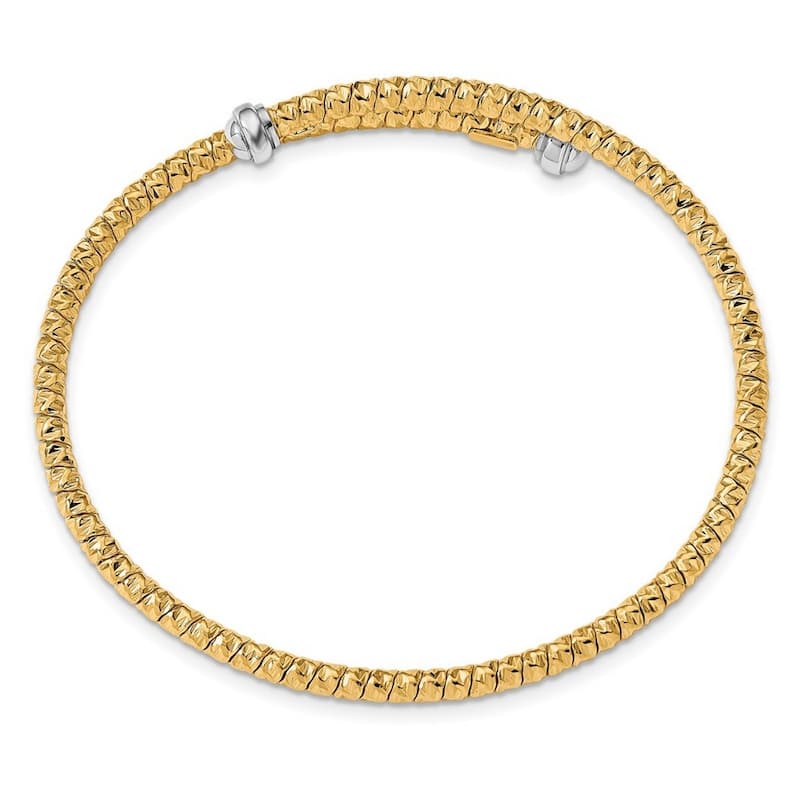 Curata 3mm 14k Two tone Gold Polished Sparkle Cut Flexible Cuff Stackable Bangle Bracelet