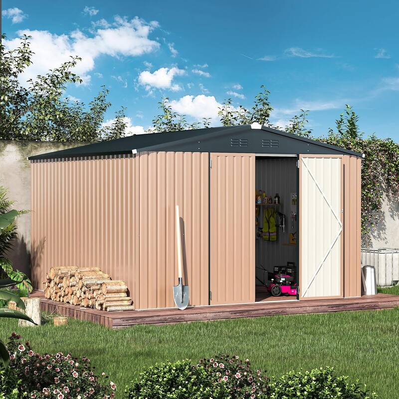 AECOJOY Outdoor Extra Large Storage Metal Shed with Lockable Doors