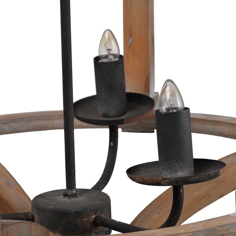 3 - Light Wood Drum Chandelier, Hanging Light Fixture with Adjustable Chain for Foyer Entryway, Bulb Not Included