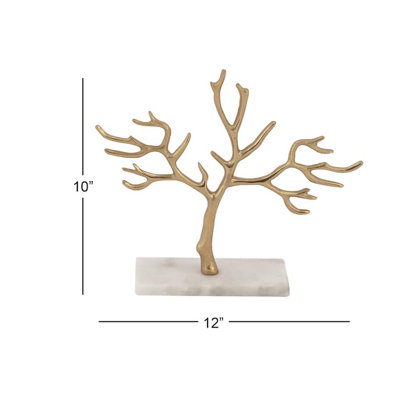 Marble Tree Jewelry Stand with Rectangular Base - Gold or Silver - CosmoLiving by Cosmopolitan