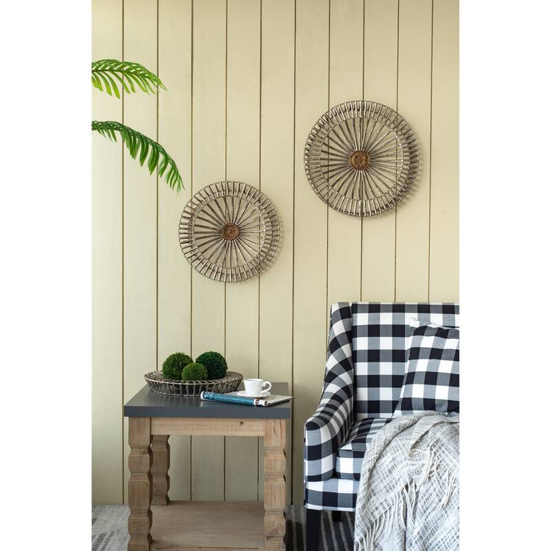 Set of 3, Modern Jennings Discs Wall Decor with Shield Design and Floral Pattern, for Fireplace Mantel Above Desk