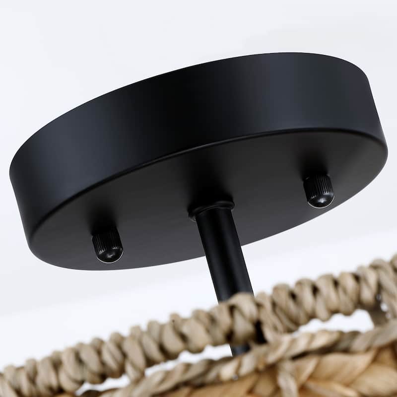 3-Light Rattan Drum Semi-Flush Mount Ceiling Light - 16'' W