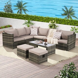 Outdoor Garden Patio Rattan Sofa Set, Garden Furniture Set with Rattan Table, Conversation Sets