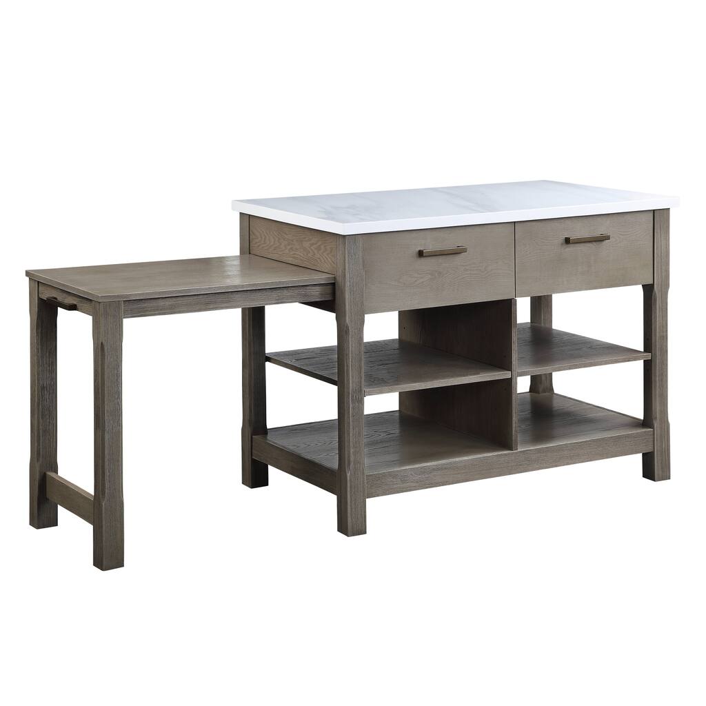 ACME Feivel Kitchen Island with Pull Out Table in Marble Top & Rustic ...