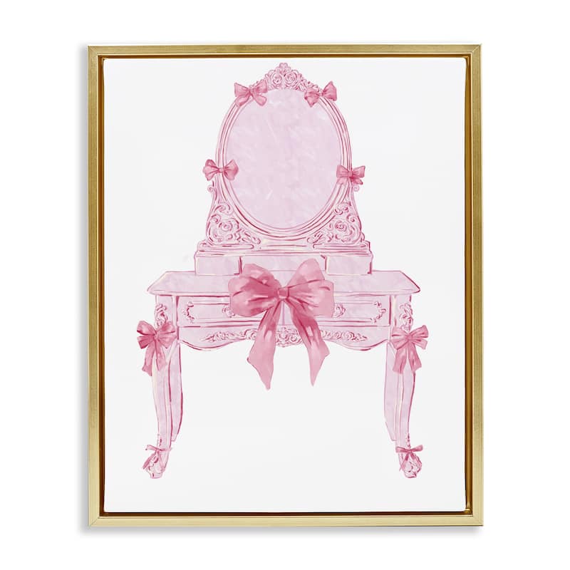 Stupell Lovely Pink Vanity with Bows Framed Floater Canvas Wall Art Design By Ziwei Li - 25 x 31 - Gold