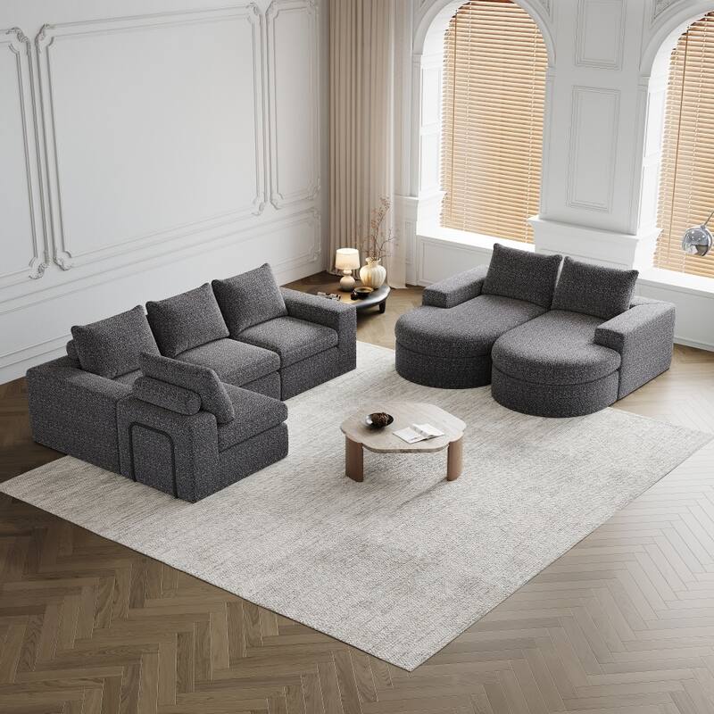 Modern L-Shaped Chenille Sectional Sofa with Chaise and Six modules