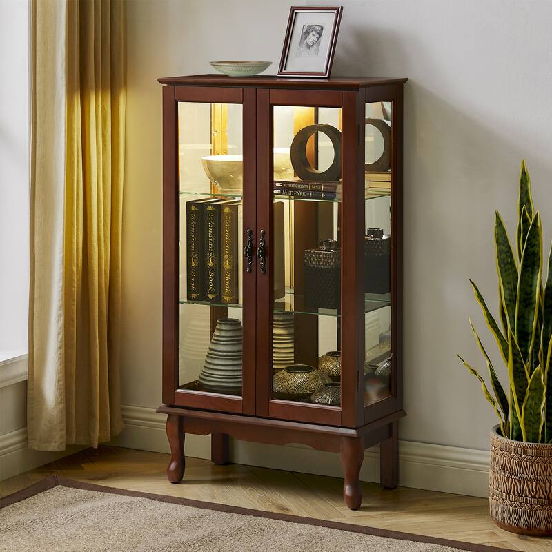 Cabinet Lighted Curio Diapaly Cabinet with Shelves and Mirrored Back Panel, Glass Doors (3 Tier) (E26 light bulb not included)