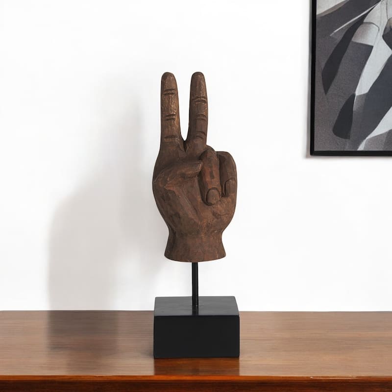 HomeRoots 13" Brown Fabric Hand Tabletop Sculpture - 4" W x 4" D x 13" H