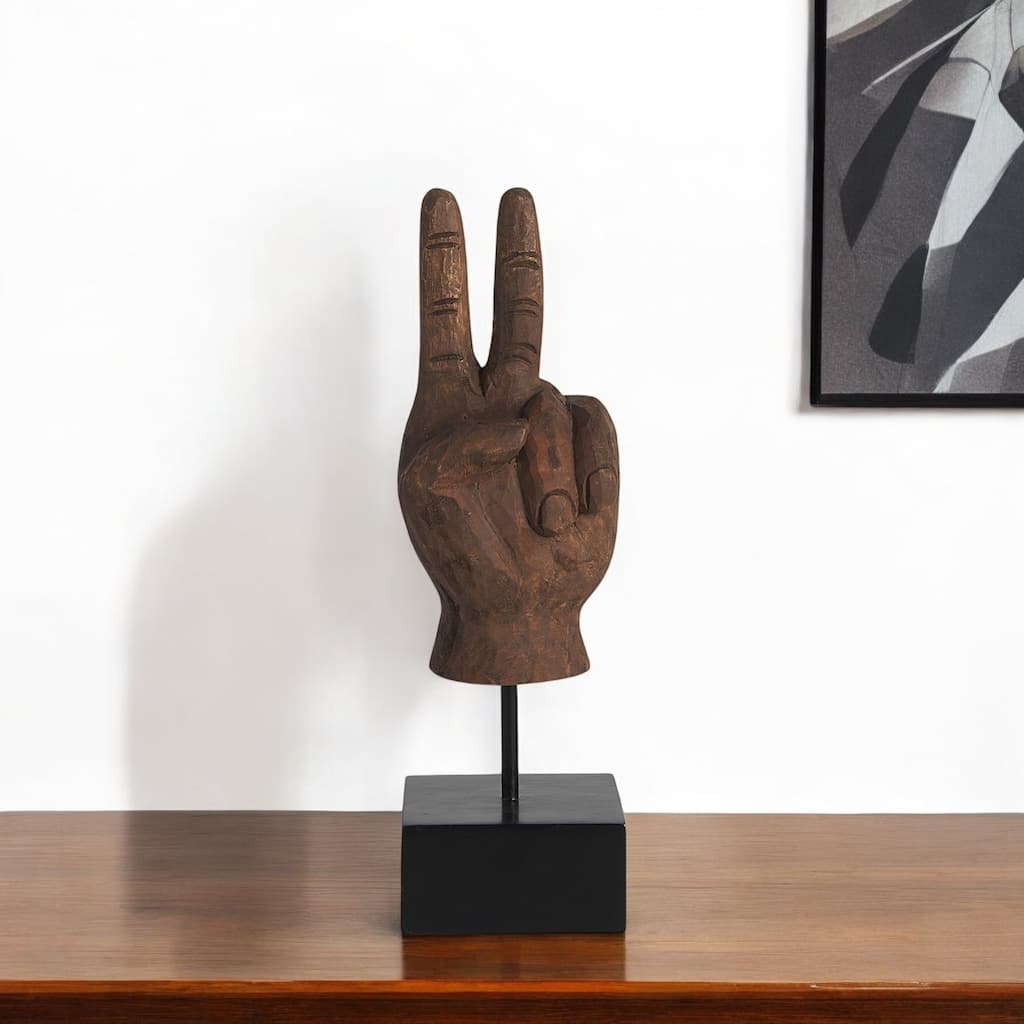 HomeRoots 13" Brown Fabric Hand Tabletop Sculpture - 4.00 in. x 13.00 in. x 4.00 in.